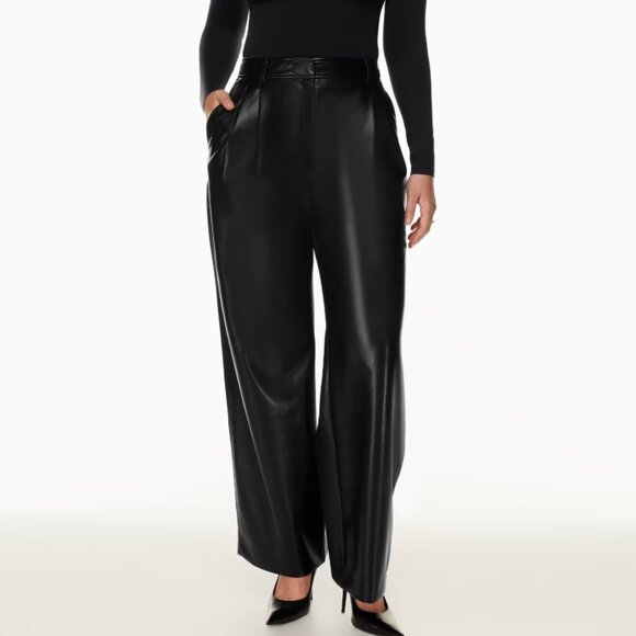 Babaton x Artizia Vegan Leather High Waist Pleated Pocket Pants Black 0 / 24" - Picture 1 of 9